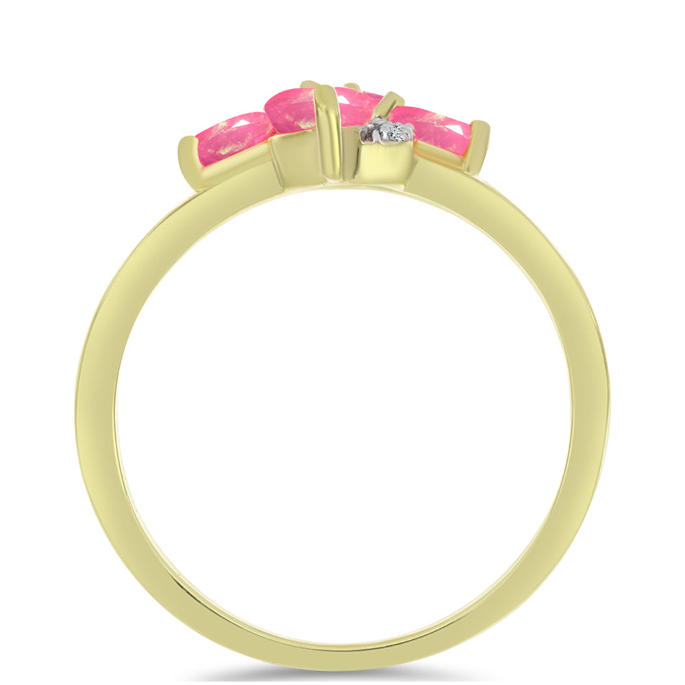 Anel de Prata com Banho de Ouro com Opala Rosa de Lega Dembi da Etiópia e Topázio Branco