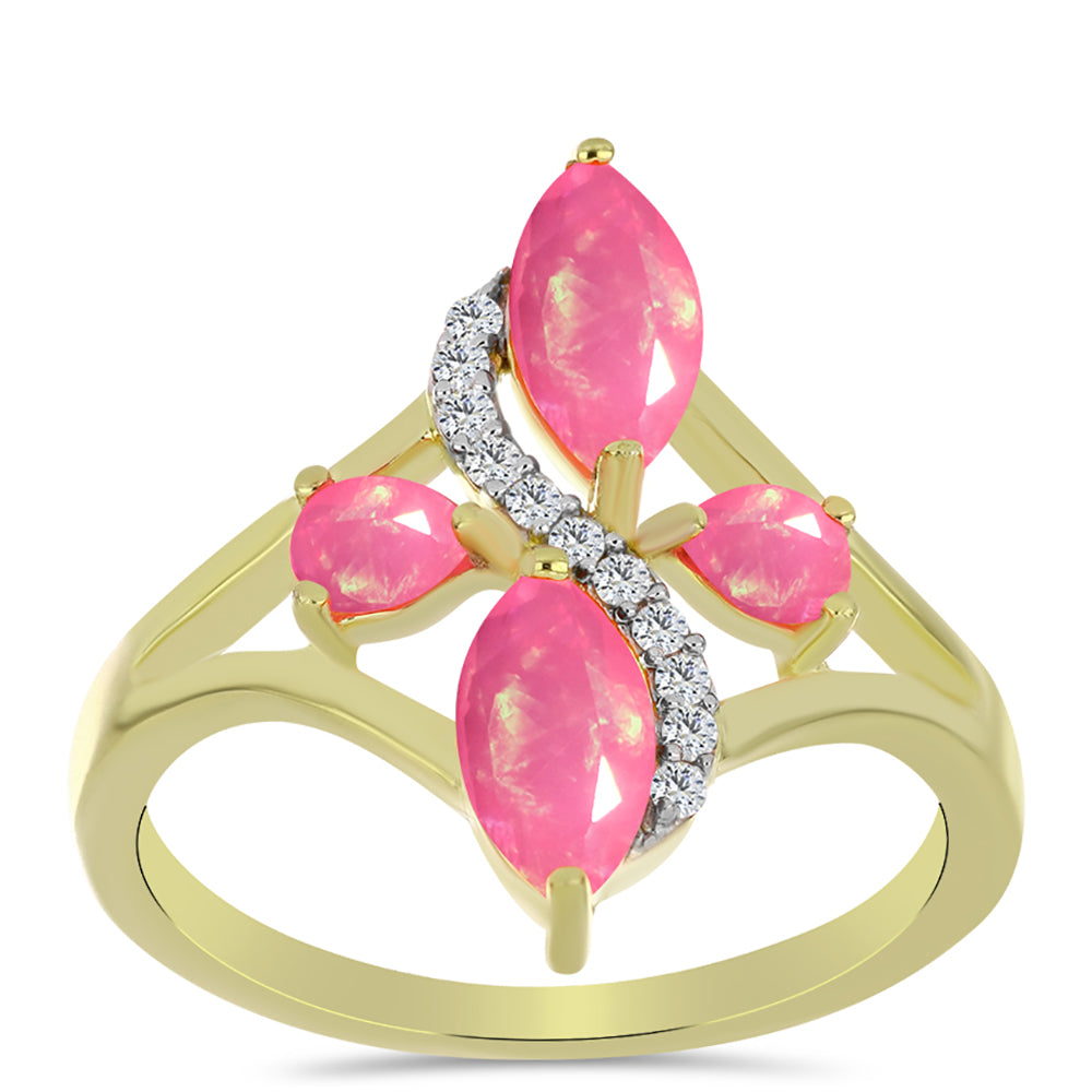 Anel de Prata com Banho de Ouro com Opala Rosa de Lega Dembi da Etiópia e Topázio Branco 3 