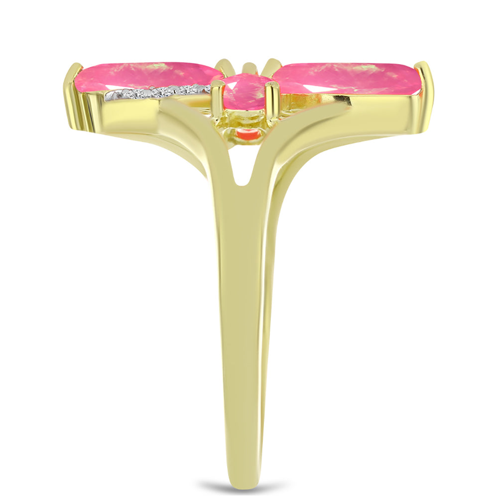 Anel de Prata com Banho de Ouro com Opala Rosa de Lega Dembi da Etiópia e Topázio Branco 4 