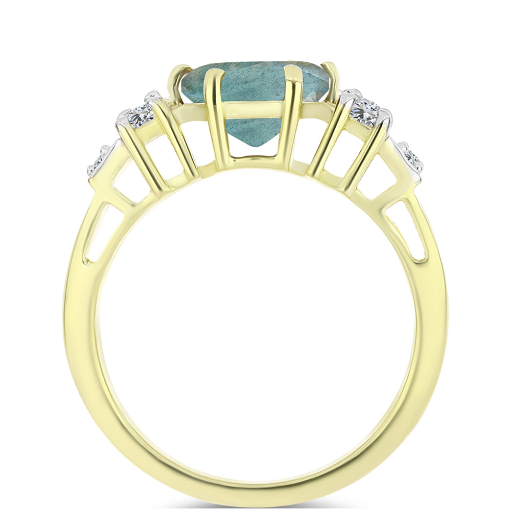 Anel de Prata com Banho de Ouro com Labradorite e Topázio Branco  Contraste: Cabeca de Veado (800) 2 