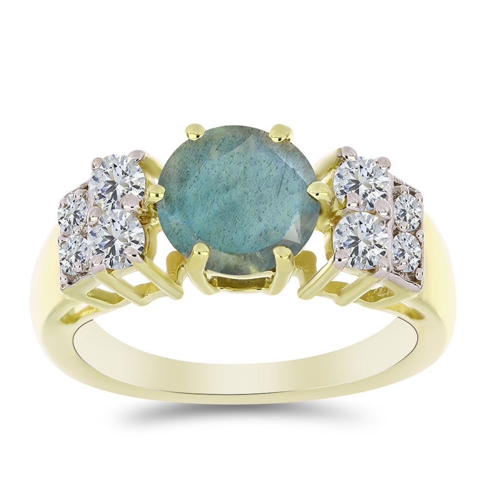 Anel de Prata com Banho de Ouro com Labradorite e Topázio Branco  Contraste: Cabeca de Veado (800) 3 