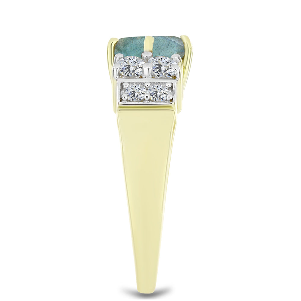 Anel de Prata com Banho de Ouro com Labradorite e Topázio Branco  Contraste: Cabeca de Veado (800) 4 