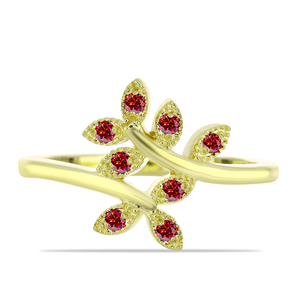 Anel de Prata com Banho de Ouro com Moissanite Vermelho Majestoso