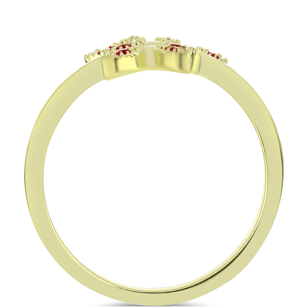 Anel de Prata com Banho de Ouro com Moissanite Vermelho Majestoso