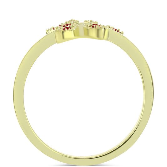 Anel de Prata com Banho de Ouro com Moissanite Vermelho Majestoso