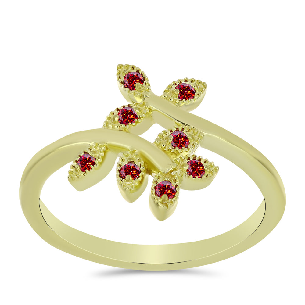 Anel de Prata com Banho de Ouro com Moissanite Vermelho Majestoso 3 