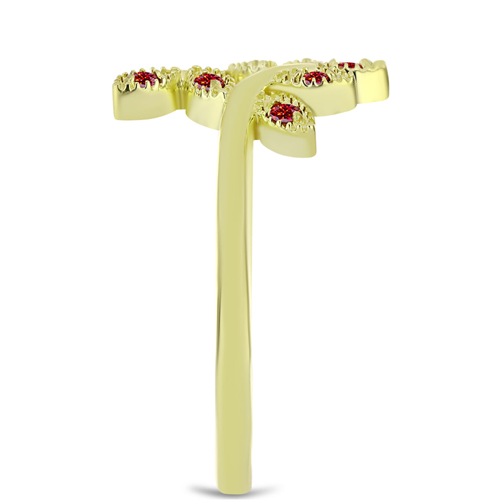 Anel de Prata com Banho de Ouro com Moissanite Vermelho Majestoso 4 