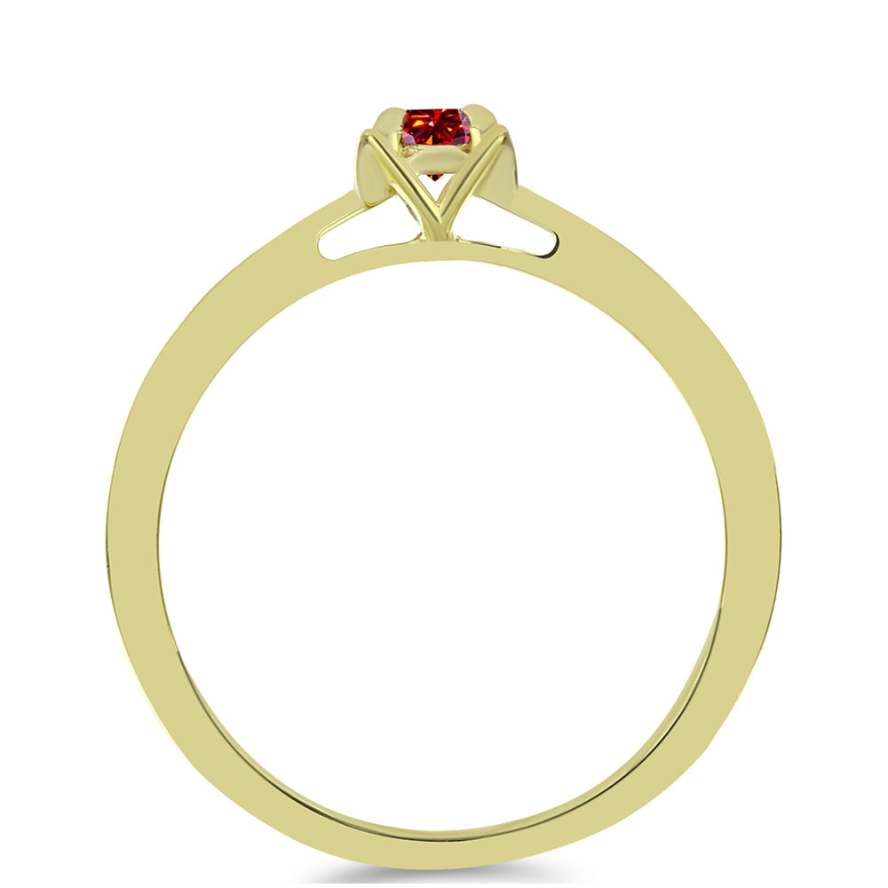 Anel de Prata com Banho de Ouro com Moissanite Vermelho Majestoso