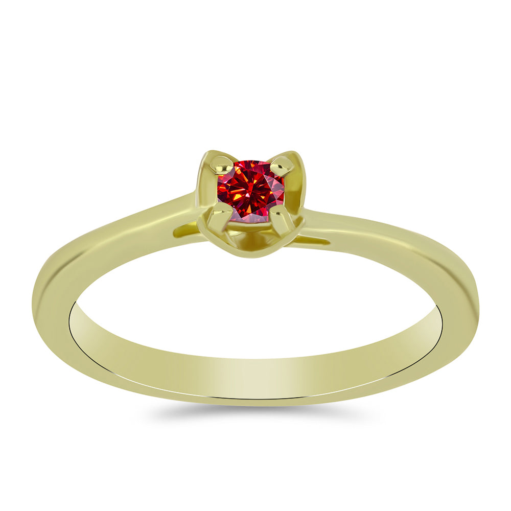 Anel de Prata com Banho de Ouro com Moissanite Vermelho Majestoso 3 