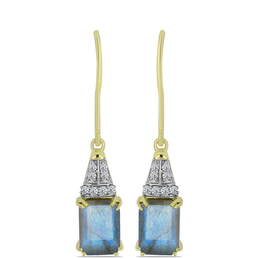 Brincos de Prata com Banho de Ouro com Labradorite e Topázio Branco