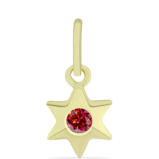 Pendente de Prata com Banho de Ouro com Moissanite Vermelho Majestoso