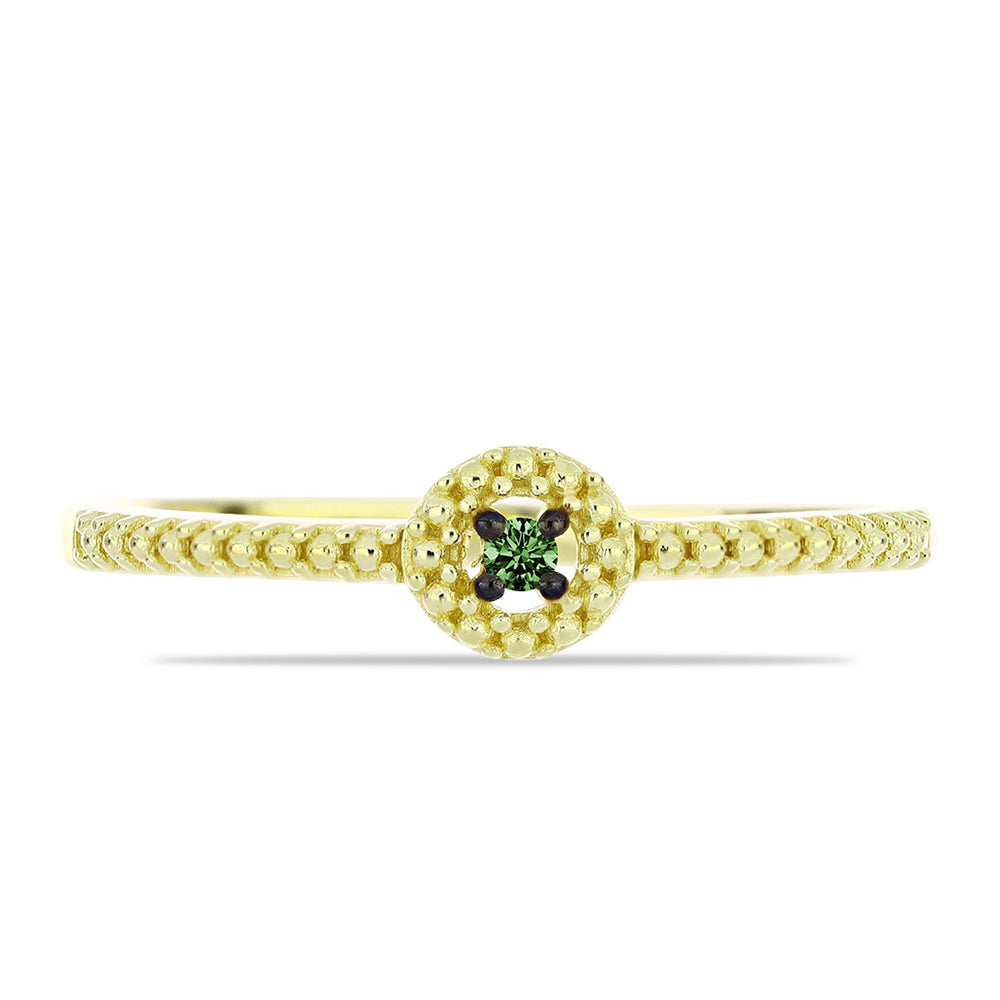 Anel de Prata com Banho de Ouro com Diamante Verde 1 