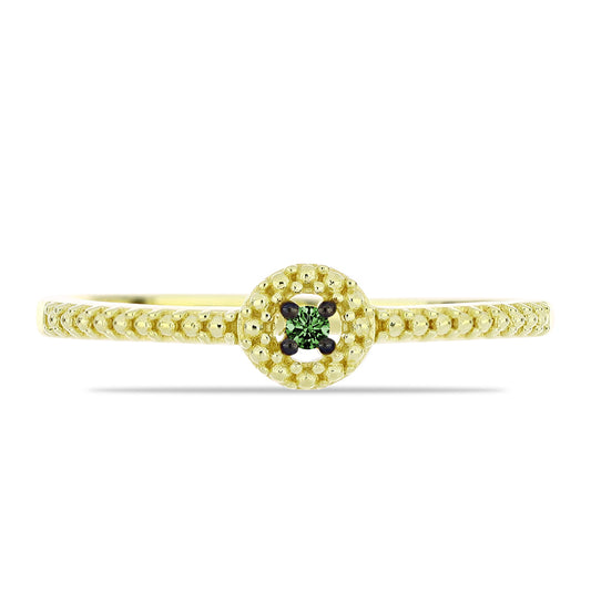 Anel de Prata com Banho de Ouro com Diamante Verde