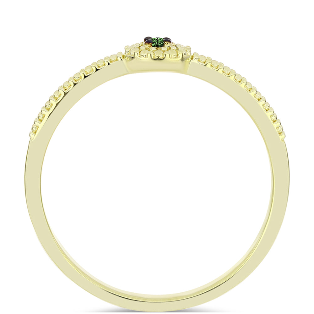 Anel de Prata com Banho de Ouro com Diamante Verde
