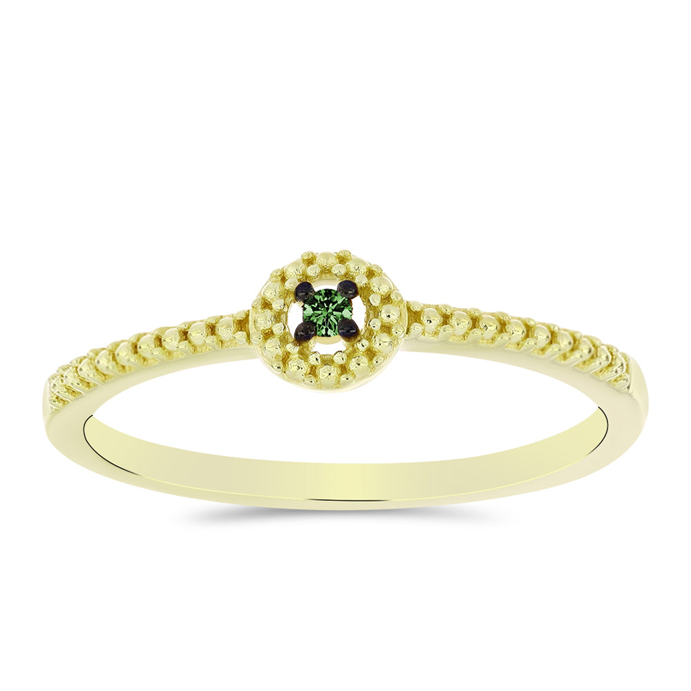 Anel de Prata com Banho de Ouro com Diamante Verde