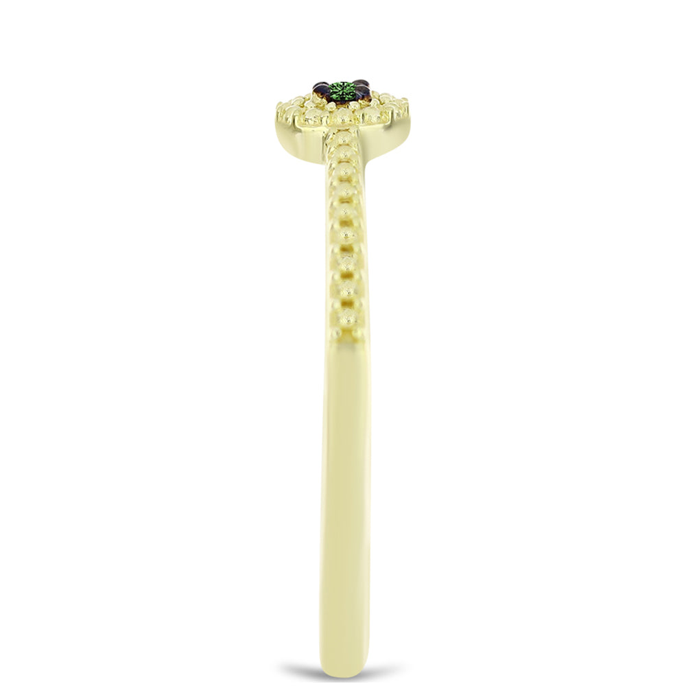 Anel de Prata com Banho de Ouro com Diamante Verde