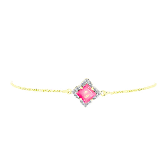 Pulseira de Prata com Banho de Ouro com Opala Rosa de Lega Dembi da Etiópia e Topázio Branco  Contraste: Cabeca de Veado (800)