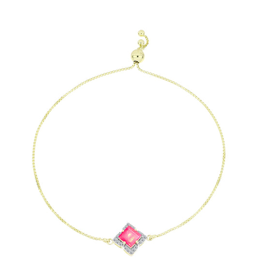 Pulseira de Prata com Banho de Ouro com Opala Rosa de Lega Dembi da Etiópia e Topázio Branco  Contraste: Cabeca de Veado (800)