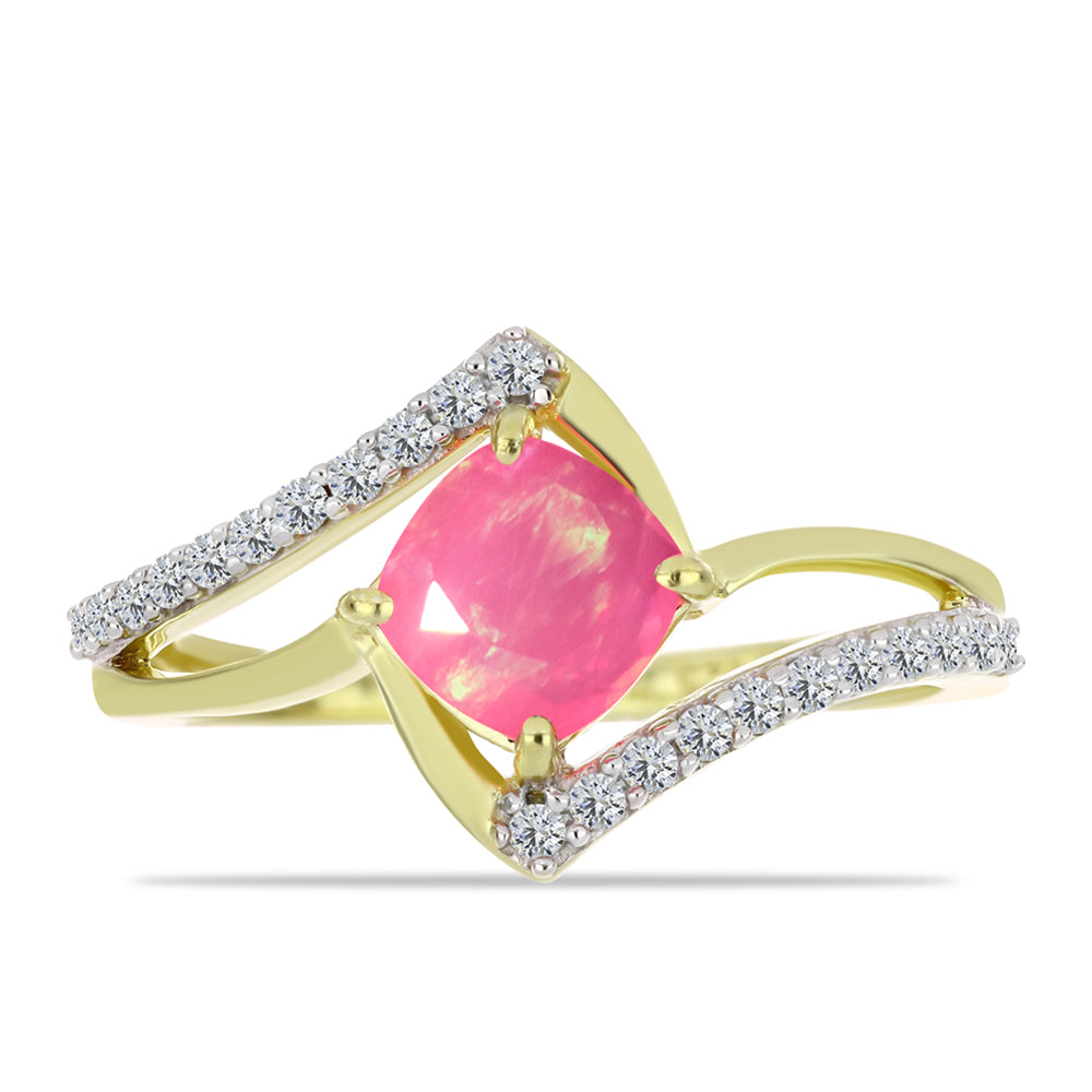 Anel de Prata com Banho de Ouro com Opala Rosa de Lega Dembi da Etiópia e Topázio Branco 1 