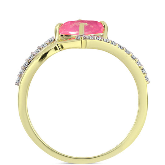 Anel de Prata com Banho de Ouro com Opala Rosa de Lega Dembi da Etiópia e Topázio Branco