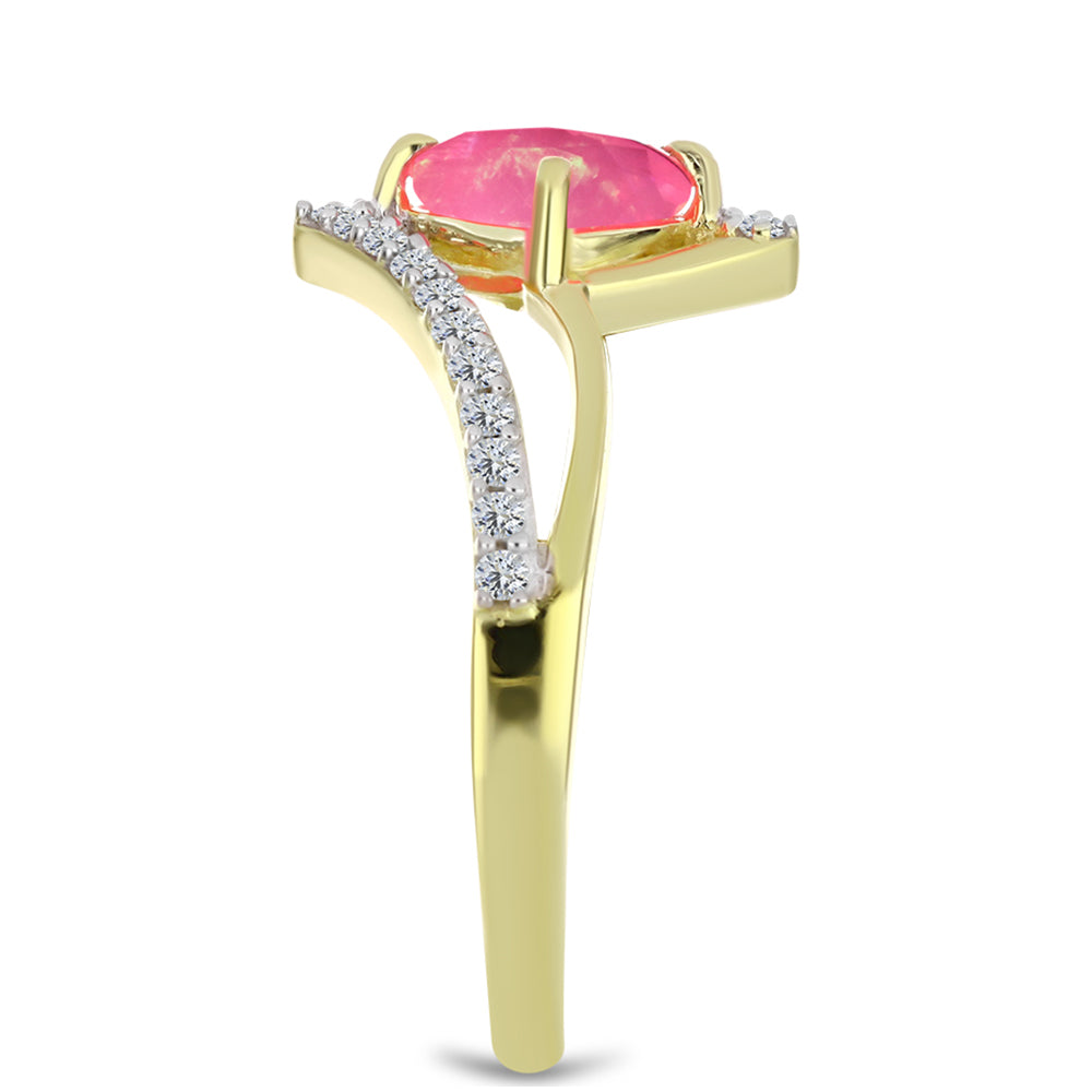Anel de Prata com Banho de Ouro com Opala Rosa de Lega Dembi da Etiópia e Topázio Branco