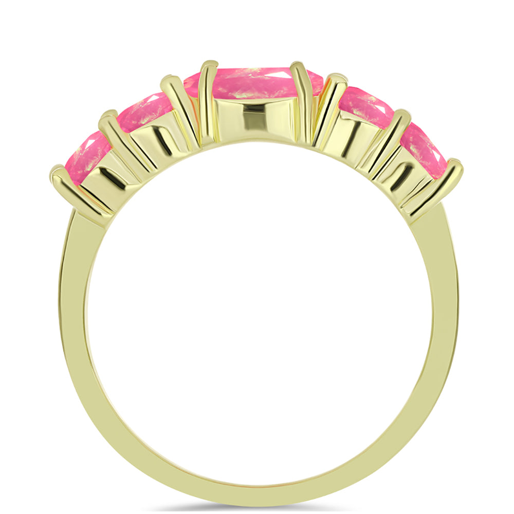 Anel de Prata com Banho de Ouro com Opala Rosa de Lega Dembi da Etiópia 2 