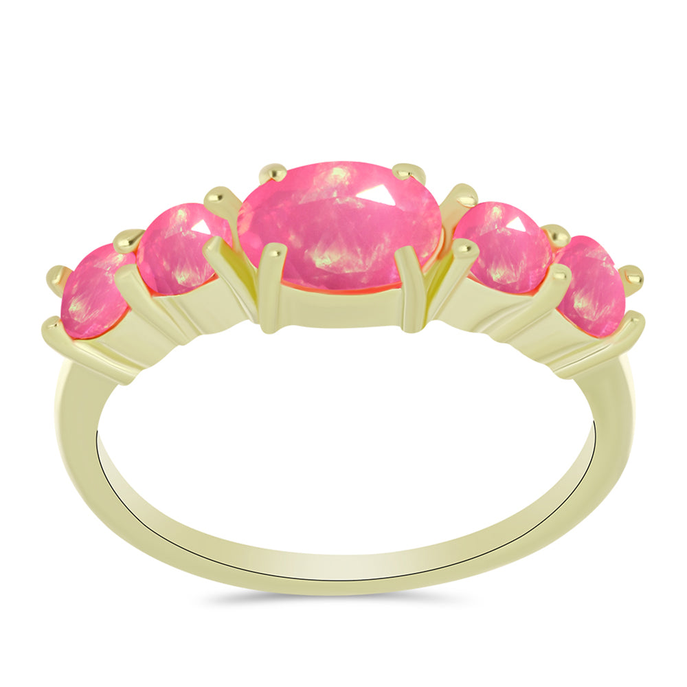 Anel de Prata com Banho de Ouro com Opala Rosa de Lega Dembi da Etiópia 3 