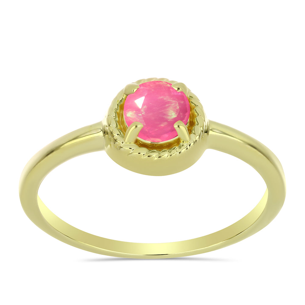 Anel de Prata com Banho de Ouro com Opala Rosa de Lega Dembi da Etiópia