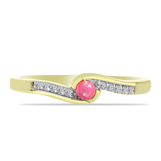 Anel de Prata com Banho de Ouro com Opala Rosa de Lega Dembi da Etiópia e Topázio Branco