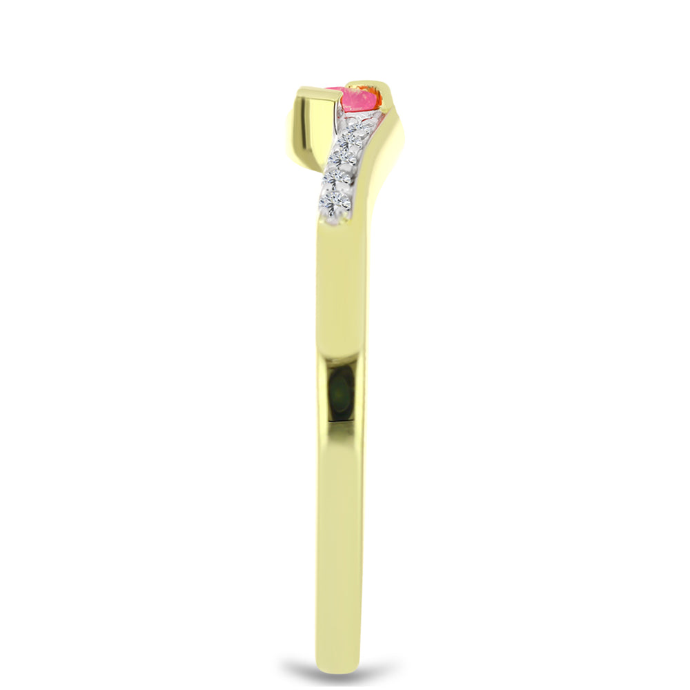 Anel de Prata com Banho de Ouro com Opala Rosa de Lega Dembi da Etiópia e Topázio Branco