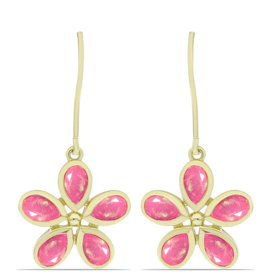 Brincos de Prata com Banho de Ouro com Opala Rosa de Lega Dembi da Etiópia