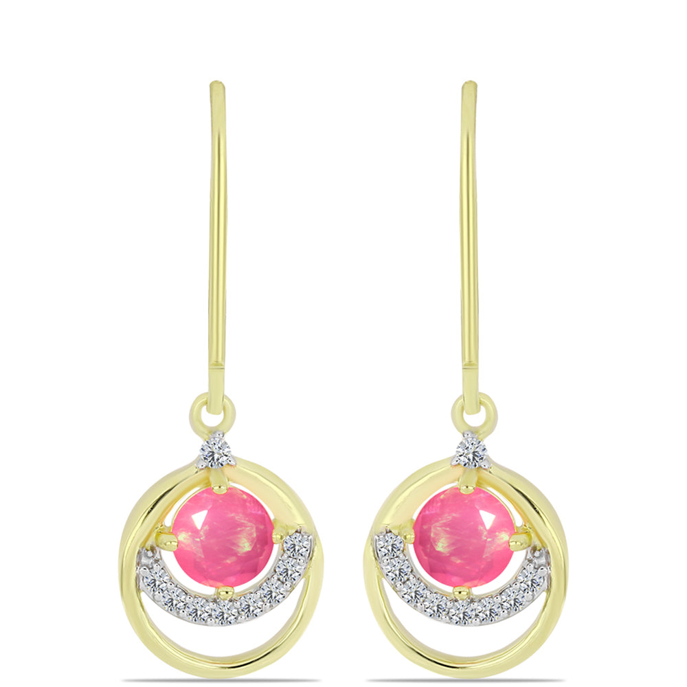 Brincos de Prata com Banho de Ouro com Opala Rosa de Lega Dembi da Etiópia e Topázio Branco