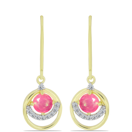 Brincos de Prata com Banho de Ouro com Opala Rosa de Lega Dembi da Etiópia e Topázio Branco