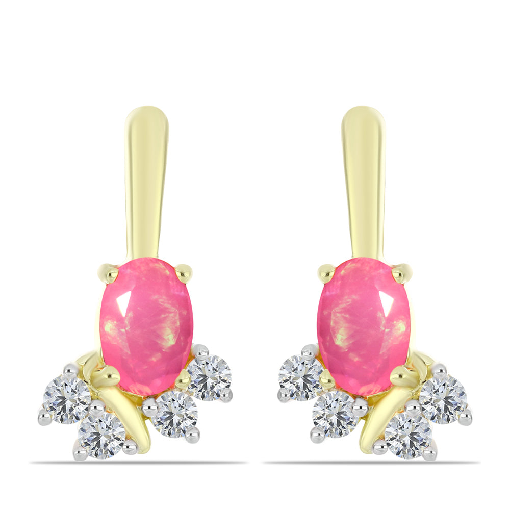 Brincos de Prata com Banho de Ouro com Opala Rosa de Lega Dembi da Etiópia e Topázio Branco 1 