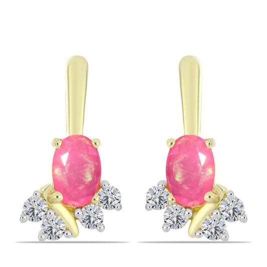 Brincos de Prata com Banho de Ouro com Opala Rosa de Lega Dembi da Etiópia e Topázio Branco