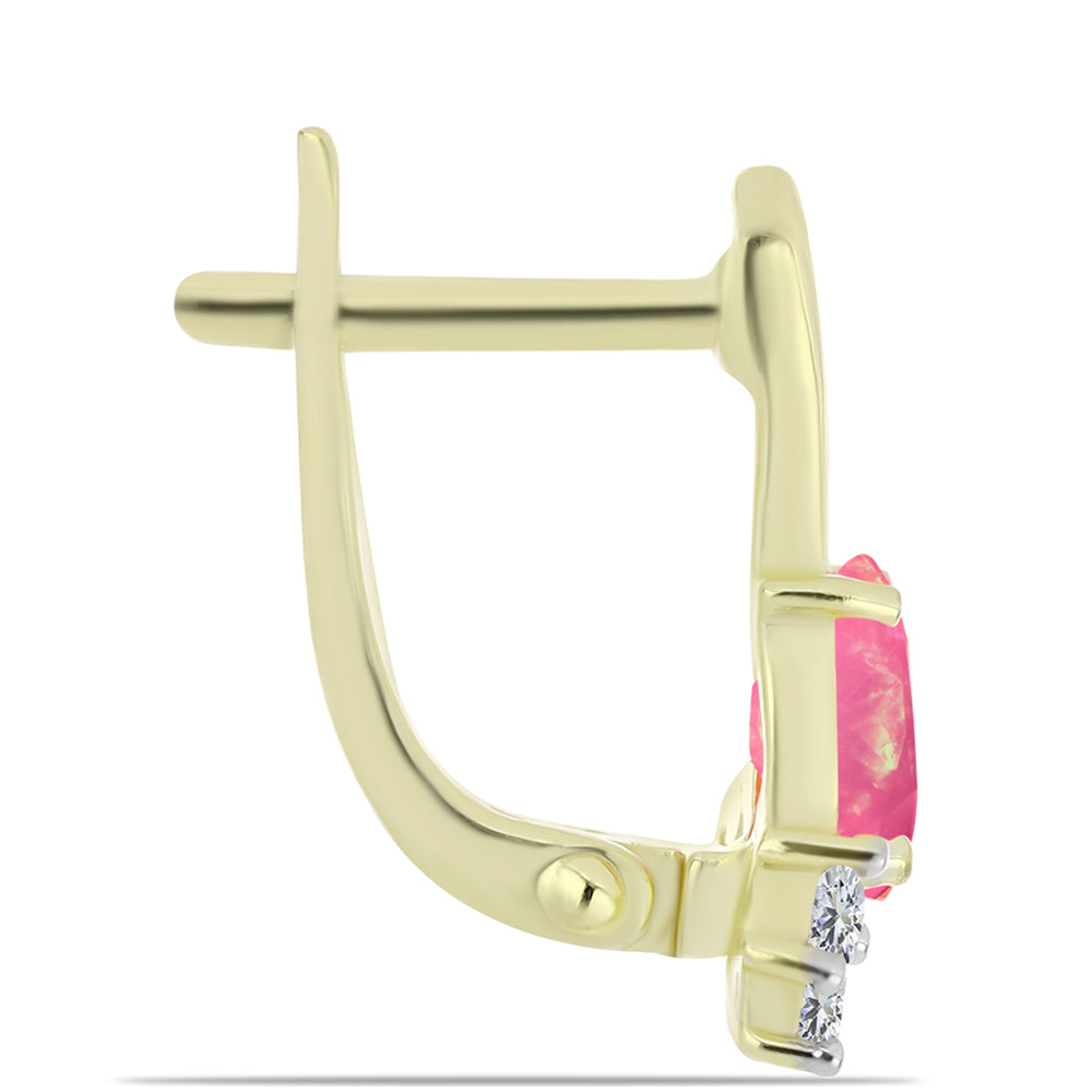 Brincos de Prata com Banho de Ouro com Opala Rosa de Lega Dembi da Etiópia e Topázio Branco 2 