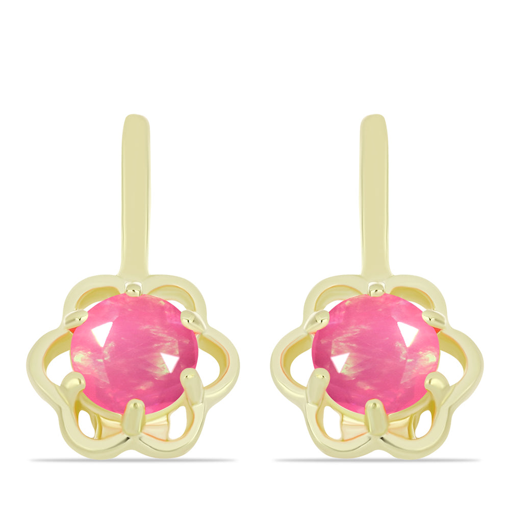 Brincos de Prata com Banho de Ouro com Opala Rosa de Lega Dembi da Etiópia 1 