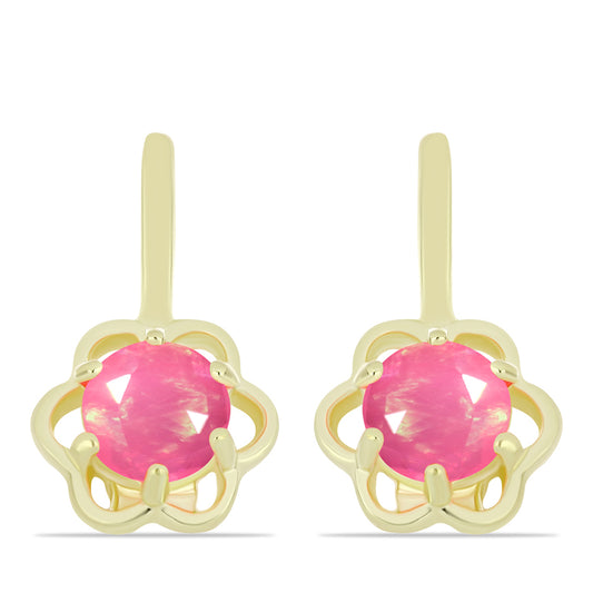 Brincos de Prata com Banho de Ouro com Opala Rosa de Lega Dembi da Etiópia