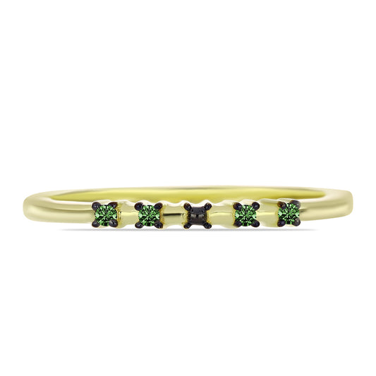 Anel de Prata com Banho de Ouro com Diamante Verde