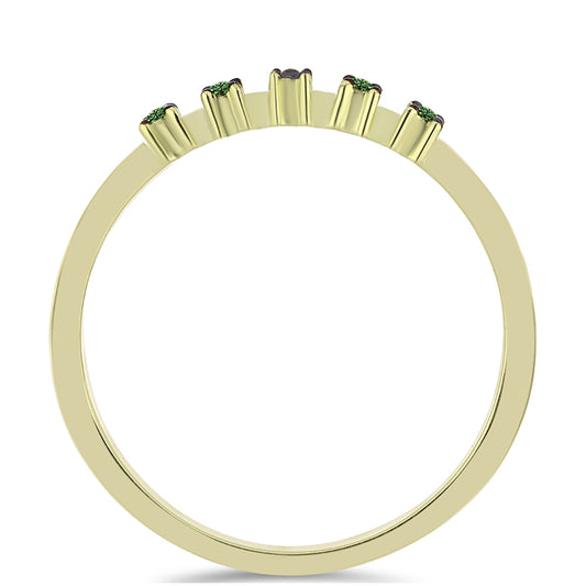 Anel de Prata com Banho de Ouro com Diamante Verde