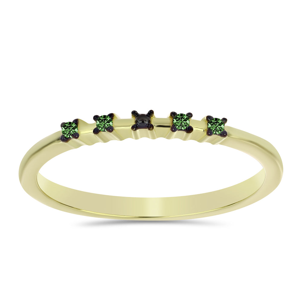 Anel de Prata com Banho de Ouro com Diamante Verde 3 
