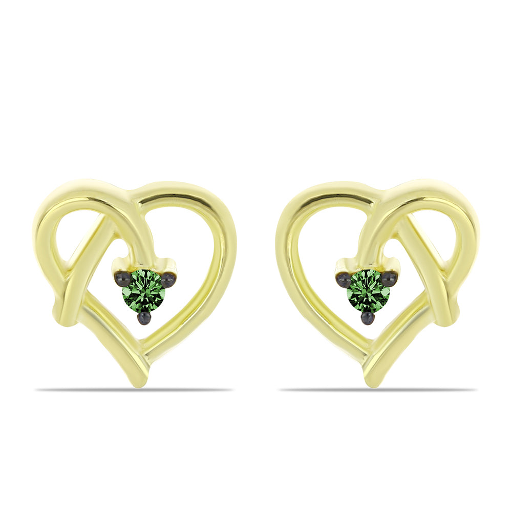 Brincos de Prata com Banho de Ouro com Diamante Verde 1 