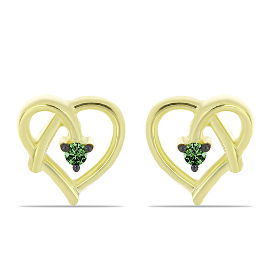 Brincos de Prata com Banho de Ouro com Diamante Verde