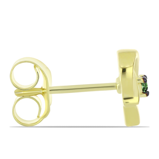 Brincos de Prata com Banho de Ouro com Diamante Verde