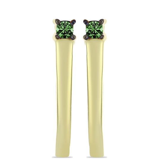 Brincos de Prata com Banho de Ouro com Diamante Verde