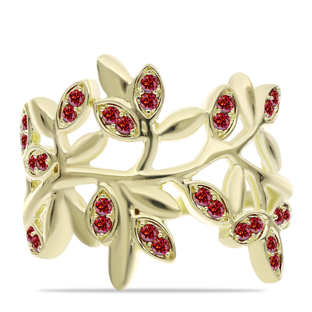 Anel de Prata com Banho de Ouro com Moissanite Vermelho Majestoso  Contraste: Cabeca de Veado (800) 2 
