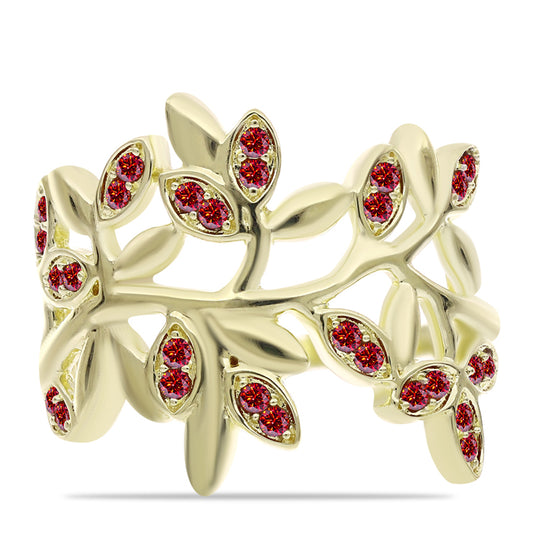 Anel de Prata com Banho de Ouro com Moissanite Vermelho Majestoso  Contraste: Cabeca de Veado (800)