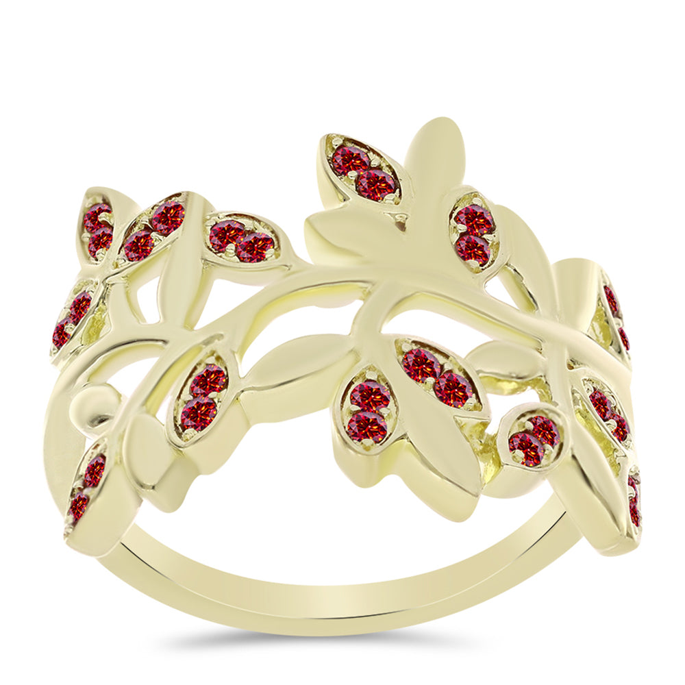 Anel de Prata com Banho de Ouro com Moissanite Vermelho Majestoso  Contraste: Cabeca de Veado (800) 1 