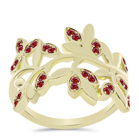 Anel de Prata com Banho de Ouro com Moissanite Vermelho Majestoso  Contraste: Cabeca de Veado (800)