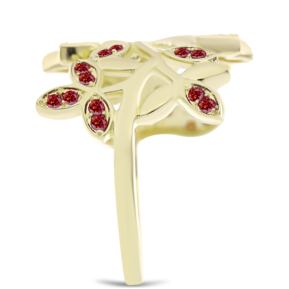 Anel de Prata com Banho de Ouro com Moissanite Vermelho Majestoso  Contraste: Cabeca de Veado (800) 4 